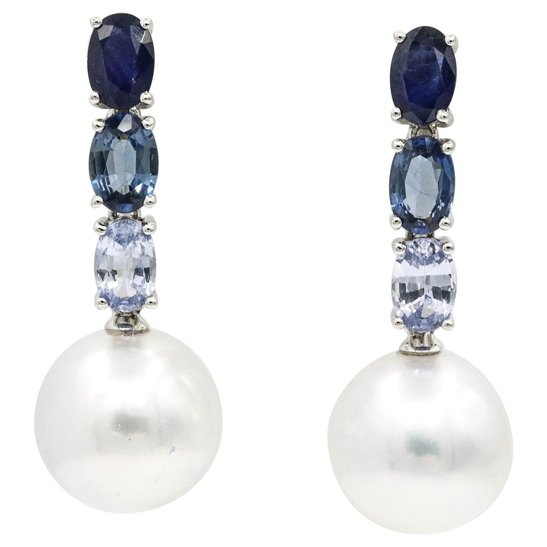 Harbor Diamonds 18K White Gold Sapphire Pearl Drop Earrings 3 Carats: Harbor Diamonds 18K White Gold Sapphire Pearl Drop Earrings 3 Carats Elevate your elegance with these stunning 18K white gold dangle drop earrings. Designed in a contemporary style, these earrings fea
