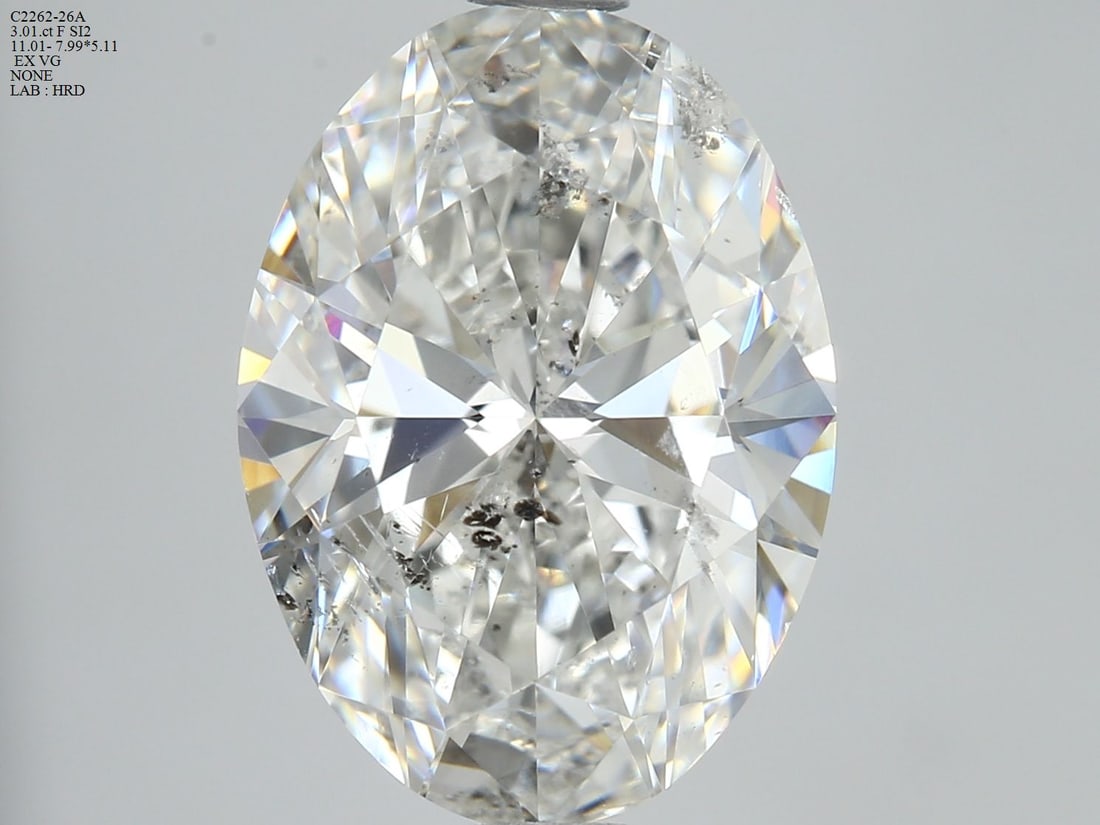 Loose Diamond - OVAL 3.01ct F SI2: Loose Diamond - OVAL 3.01ct F SI2 Source: Natural Shape: OVAL Carats: 3.01 Color: F Clarity: SI2 Certification: HRD Video: