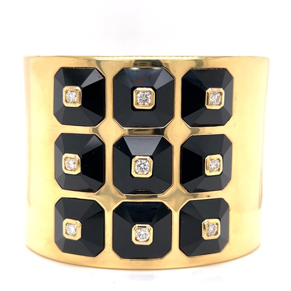 18K Yellow Gold Onyx Diamond Bangle Bracelet 7 Inch (1 of 5)