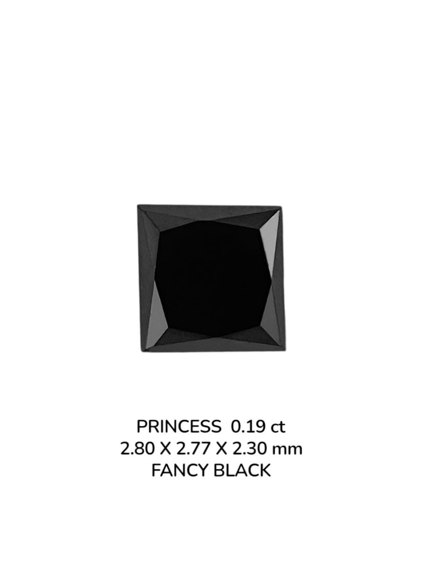 Loose Diamond - PRINCESS 0.19ct Fancy Black VVS2: Loose Diamond - PRINCESS 0.19ct Fancy Black VVS2 Source: Natural Shape: PRINCESS Carats: 0.19 Color: Fancy Black Certification: NONE The Diamond Depot Guarantee: All items in this auction are guarante