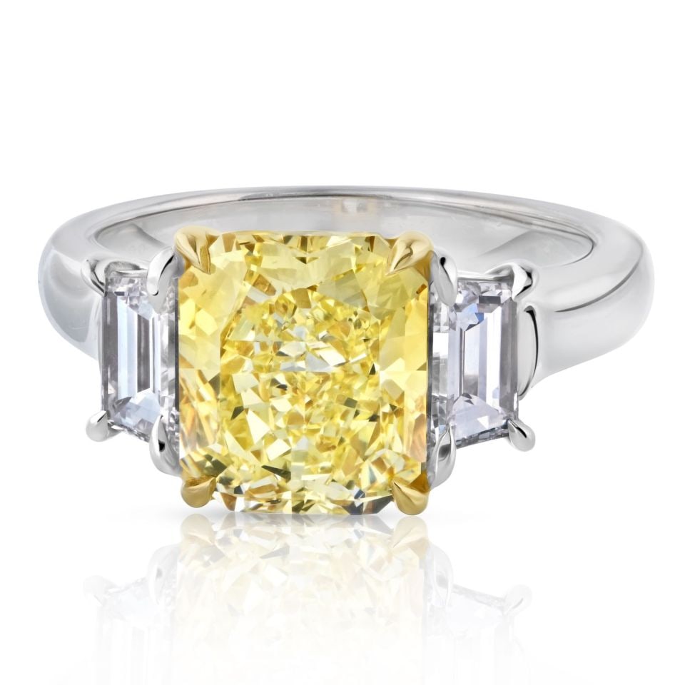 3.21 Carat GIA Radiant Cut Fancy Intense Yellow Diamond Ring (1 of 4)