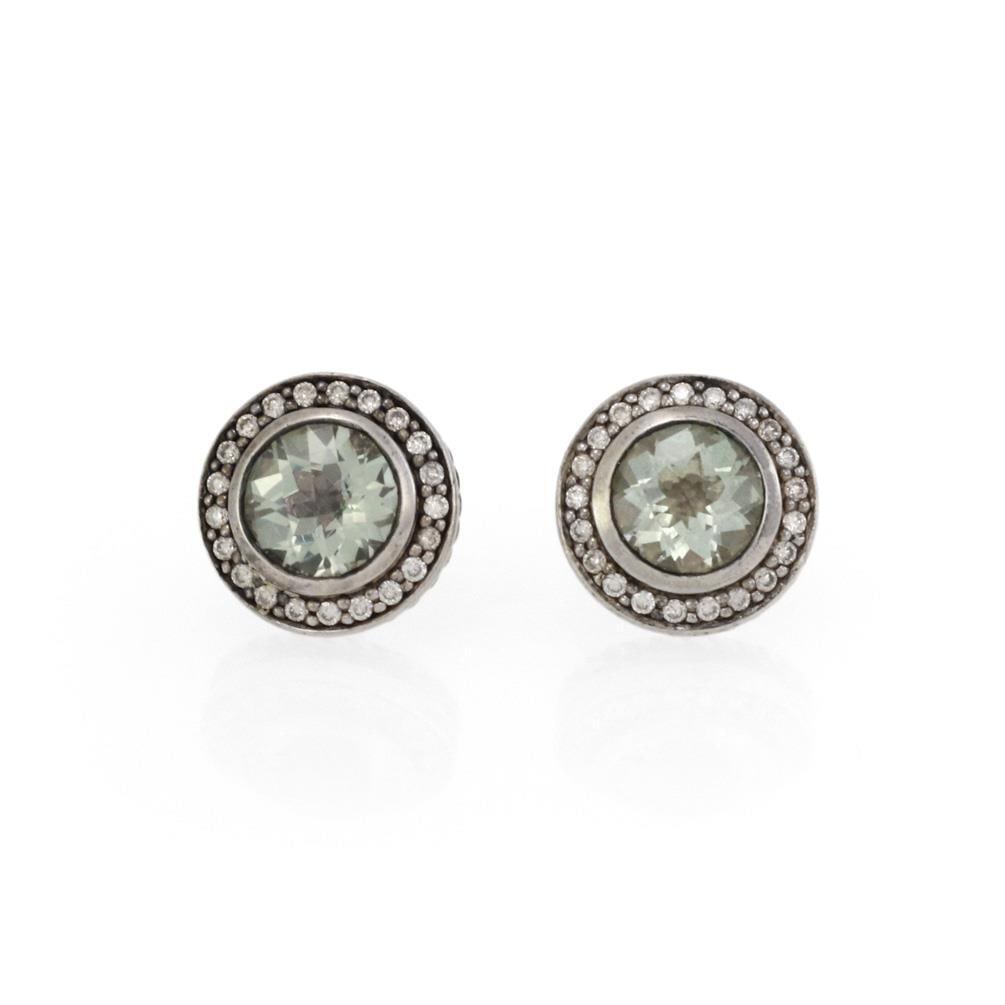 David Yurman 925 Silver Stud Earrings with Diamond and Green Amethyst (1 of 5)