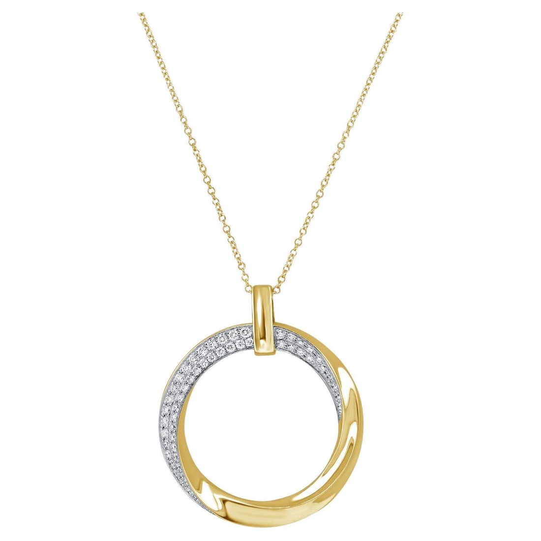 Harbor Diamonds 14K Yellow Gold Diamond Circle Swirl Pendant Necklace 0.59 Carats: Harbor Diamonds 14K Yellow Gold Diamond Circle Swirl Pendant Necklace 0.59 Carats This elegant Diamond Circle Swirl Pendant Necklace is crafted in 14 karat yellow gold and features a stunning swirl de