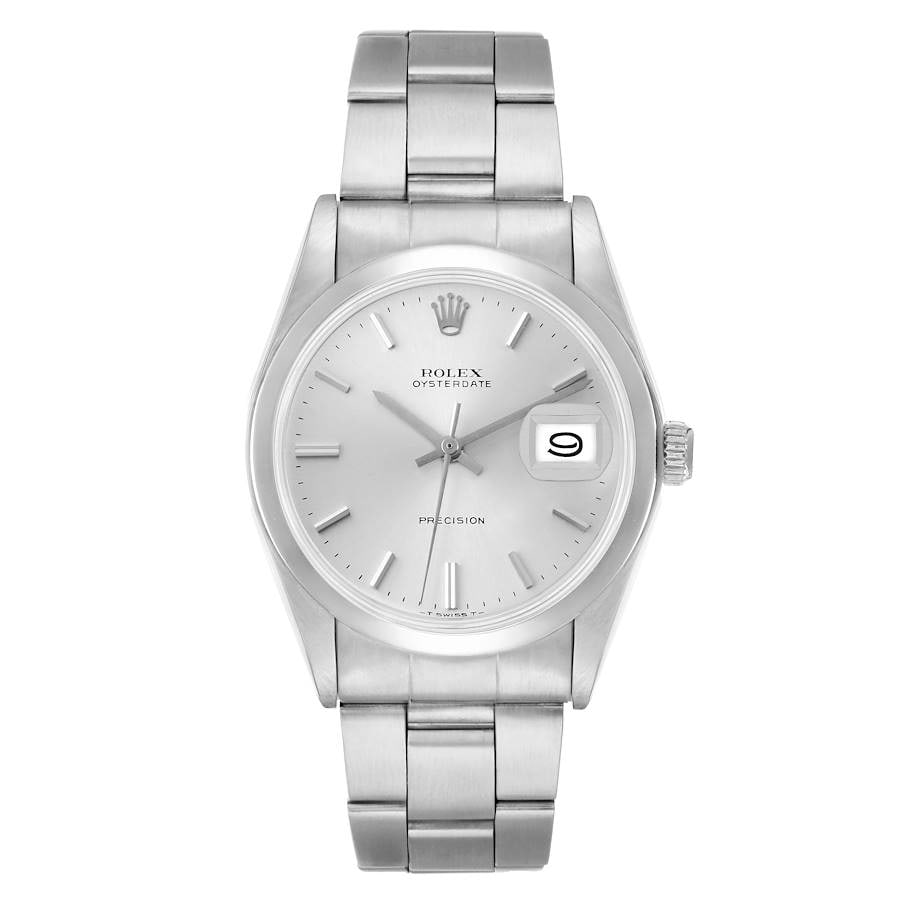 Oysterdate 6694 Watch with Silver Dial and Oyster Bracelet: Oysterdate 6694 Watch with Silver Dial and Oyster Bracelet This Rolex Oysterdate features a classic silver dial and a smooth bezel, complemented by an Oyster bracelet. With its reference number 6694,