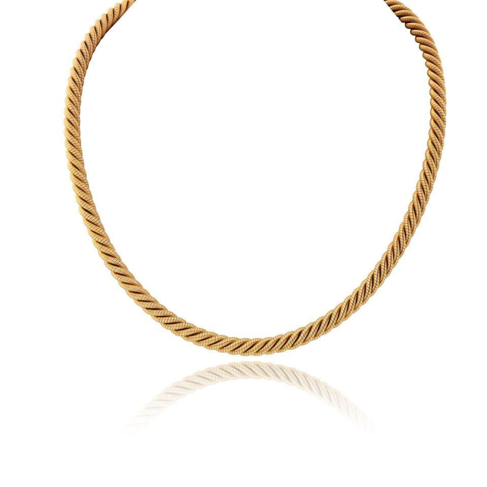 Georges L'enfant 18K Yellow Gold Twisted Rope Collar Necklace by Tiffany & Co.: Georges L'enfant 18K Yellow Gold Twisted Rope Collar Necklace by Tiffany & Co. This Tiffany & Co. collar necklace is expertly crafted from 18K yellow gold and features a striking twisted rope design.
