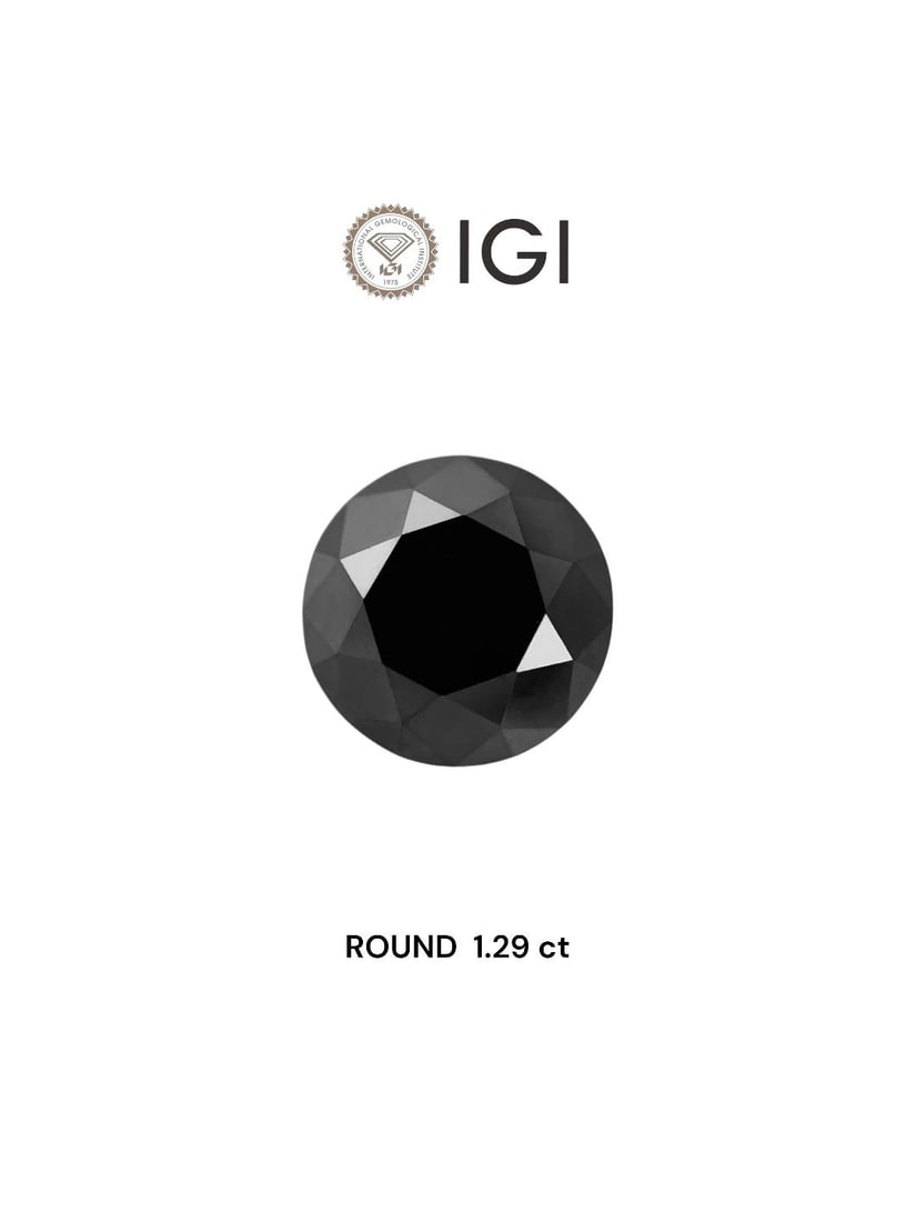 Loose Diamond - ROUND 1.29ct Black: Loose Diamond - ROUND 1.29ct Black Source: Natural Shape: ROUND Carats: 1.29 Color: Black Certification: IGI Video: