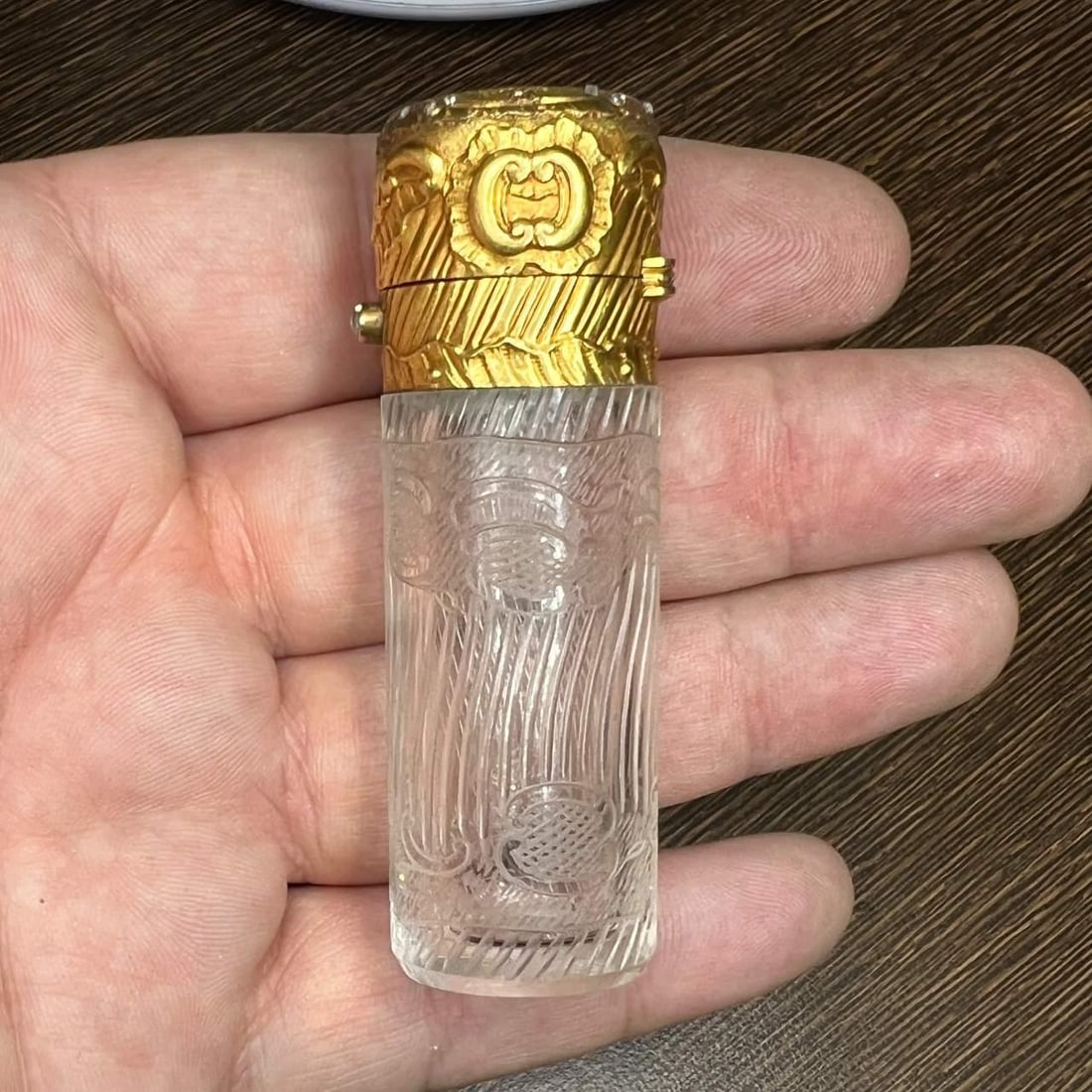 Elegant 18K Gold Crystal Perfume Dabbing Bottle with Enamel Portrait (1 of 4)