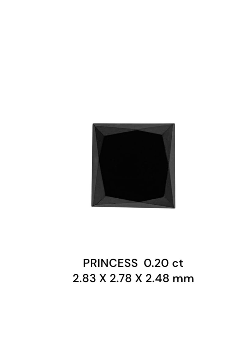 Loose Diamond - PRINCESS 0.2ct Fancy Black VVS2: Loose Diamond - PRINCESS 0.2ct Fancy Black VVS2 Source: Natural Shape: PRINCESS Carats: 0.2 Color: Fancy Black Certification: NONE The Diamond Depot Guarantee: All items in this auction are guaranteed