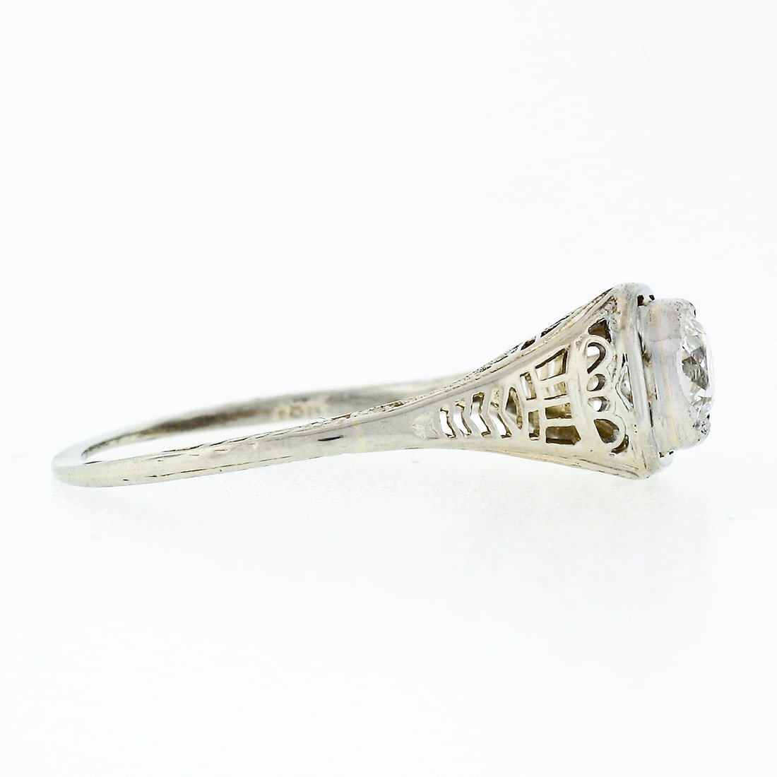 Art Deco 18k White Gold 0.45ct Diamond Filigree Solitaire Ring - 5
