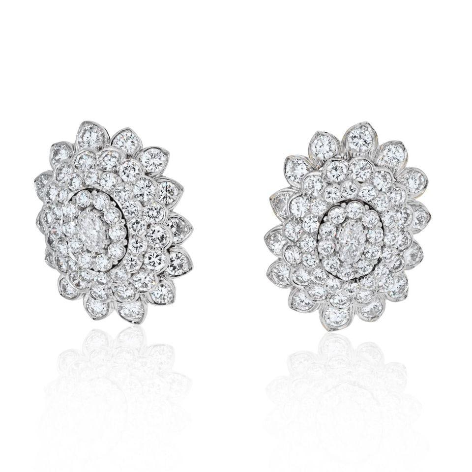 David Webb Platinum 18K White Gold Diamond Cluster Earrings 12 Cts (1 of 4)