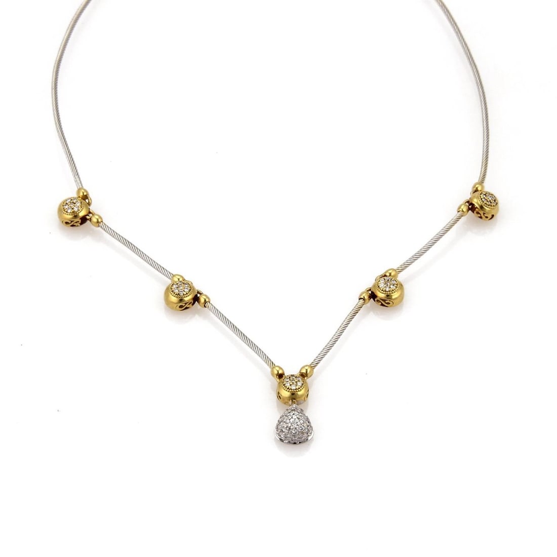 Philippe Charriol 18k Gold Diamond Cable Necklace with Lobster Clasp: Philippe Charriol 18k Gold Diamond Cable Necklace with Lobster Clasp This stunning necklace from Philippe Charriol showcases a unique blend of elegance and modern design. Crafted from authentic 18k wh