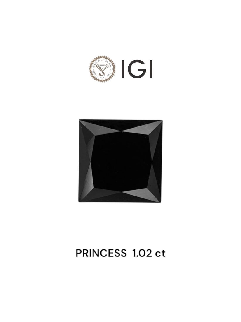 Loose Diamond - PRINCESS 1.02ct Black: Loose Diamond - PRINCESS 1.02ct Black Source: Natural Shape: PRINCESS Carats: 1.02 Color: Black Certification: IGI Video: