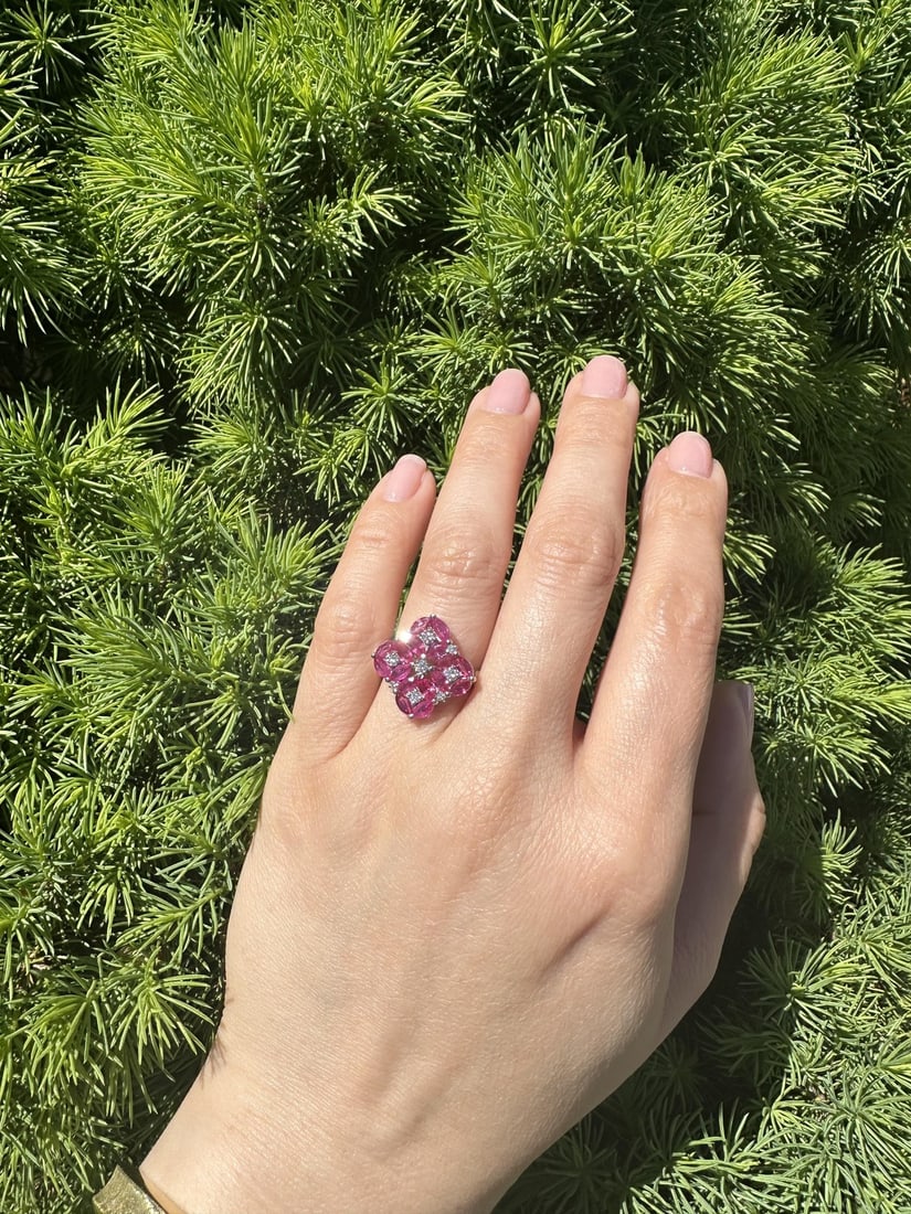 Platinum Statement Ring with Marquise Ruby and Diamond Clusters - 15