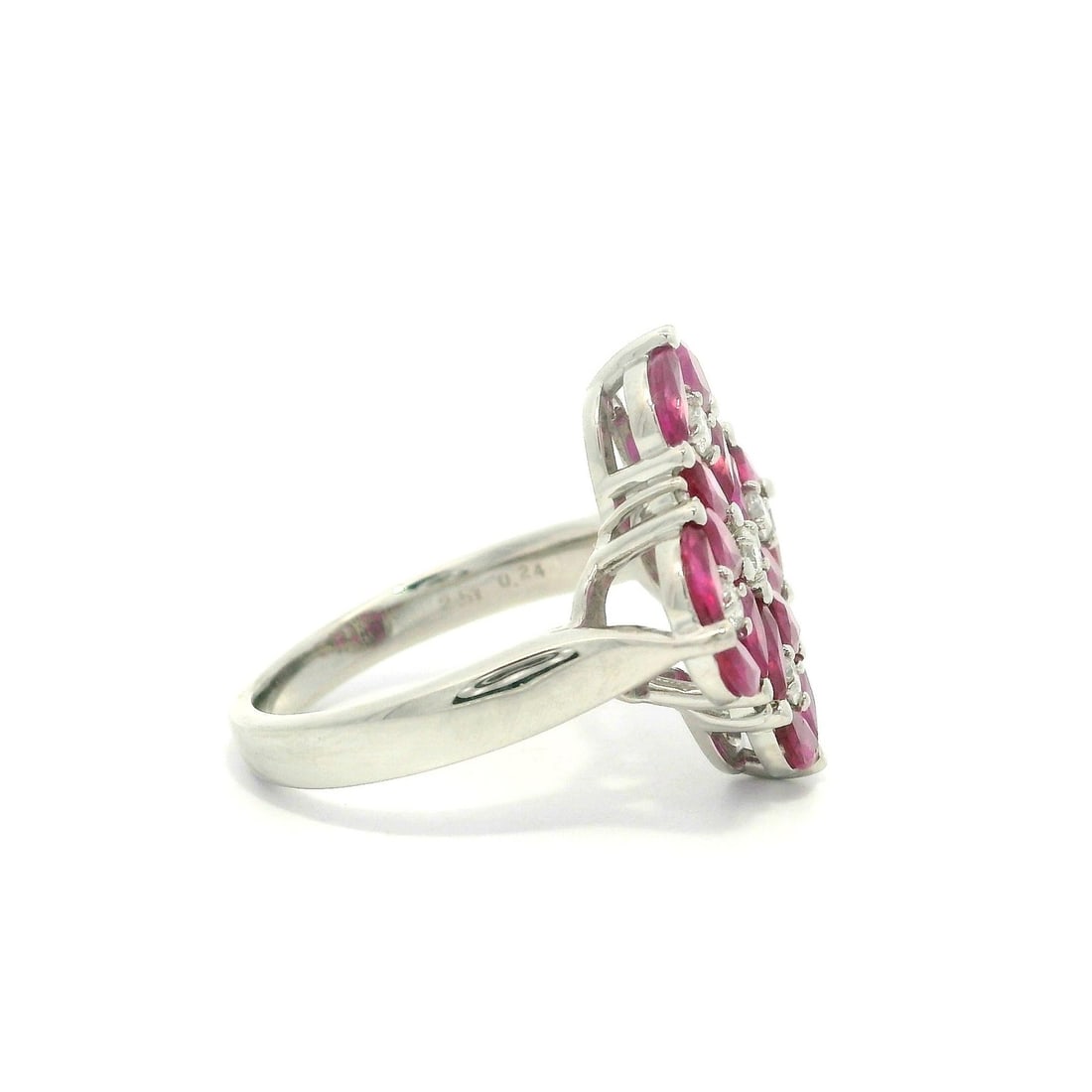 Platinum Statement Ring with Marquise Ruby and Diamond Clusters - 5