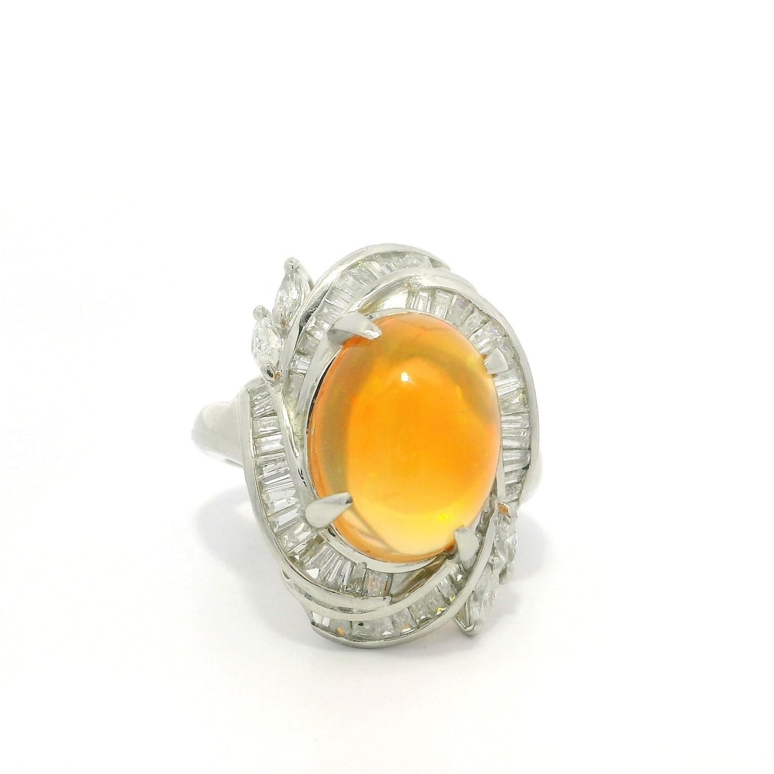 Platinum 6.97ct Jelly Opal Diamond Cocktail Ring Oval Cabochon: Platinum 6.97ct Jelly Opal Diamond Cocktail Ring Oval Cabochon This exquisite Platinum cocktail ring showcases a stunning 6.97ctw total carat weight, featuring a large oval cabochon cut jelly opal at