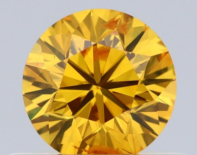 Loose Diamond - ROUND 0.45ct Fancy Vivid Orangey Yellow I1: Loose Diamond - ROUND 0.45ct Fancy Vivid Orangey Yellow I1 Source: Natural Shape: ROUND Carats: 0.45 Color: Fancy Vivid Orangey Yellow Certification: GIA Video: