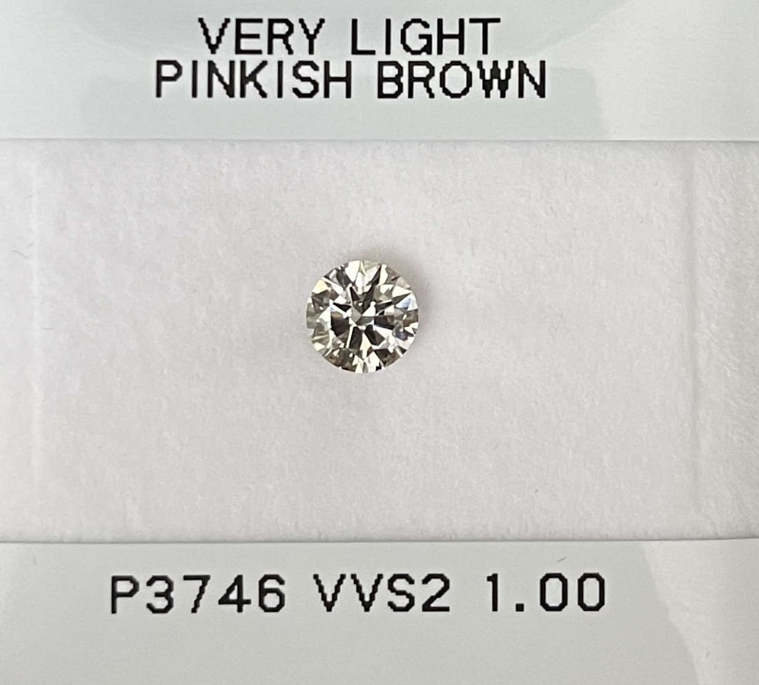 Loose Diamond - ROUND 1.0ct Very Light Pinkish Brown VVS2: Loose Diamond - ROUND 1.0ct Very Light Pinkish Brown VVS2 Source: Natural Shape: ROUND Carats: 1.0 Color: Very Light Pinkish Brown Certification: GIA Video: