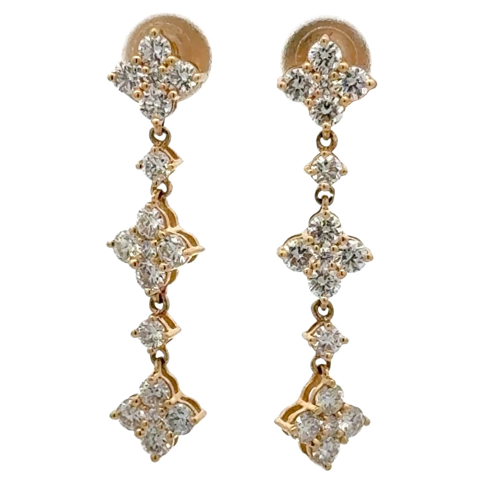 Harbor Diamonds 14K Yellow Gold Diamond Clover Drop Earrings 1.40 Ct: Harbor Diamonds 14K Yellow Gold Diamond Clover Drop Earrings 1.40 Ct Elevate your style with these exquisite Diamond Clover Drop Earrings, crafted from 14 karat yellow gold. These contemporary earring
