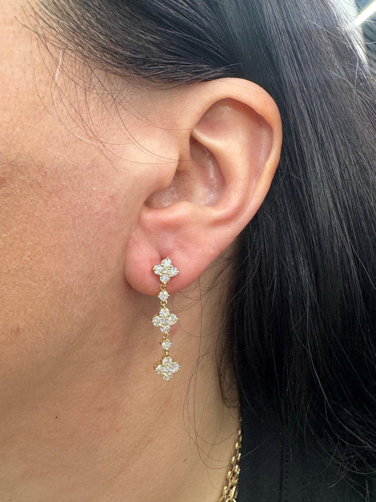 Harbor Diamonds 14K Yellow Gold Diamond Clover Drop Earrings 1.40 Ct - 3