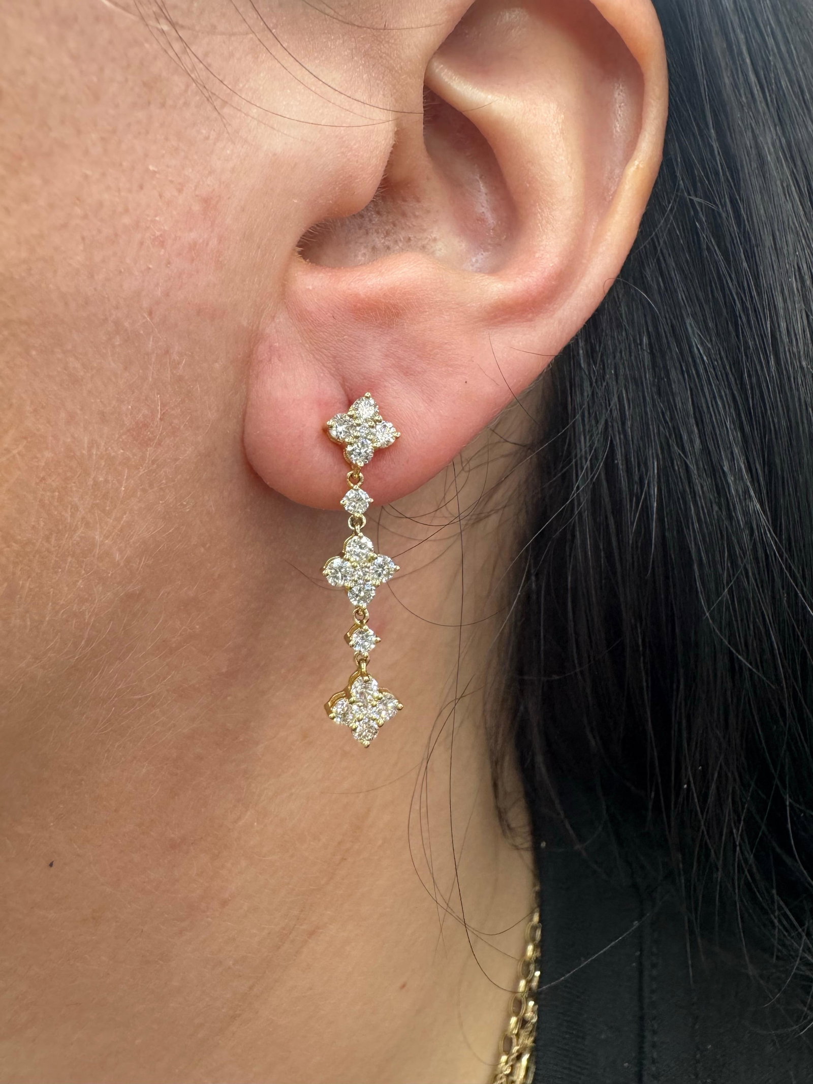 Harbor Diamonds 14K Yellow Gold Diamond Clover Drop Earrings 1.40 Ct - 4