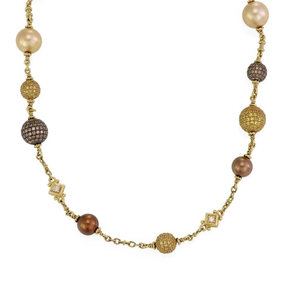 Judith Ripka Truffle 18k Gold Necklace with Diamonds and Pearls: Judith Ripka Truffle 18k Gold Necklace with Diamonds and Pearls Experience the elegance of this exquisite necklace from Judith Ripka's Truffle collection. This captivating piece features a stunning ar