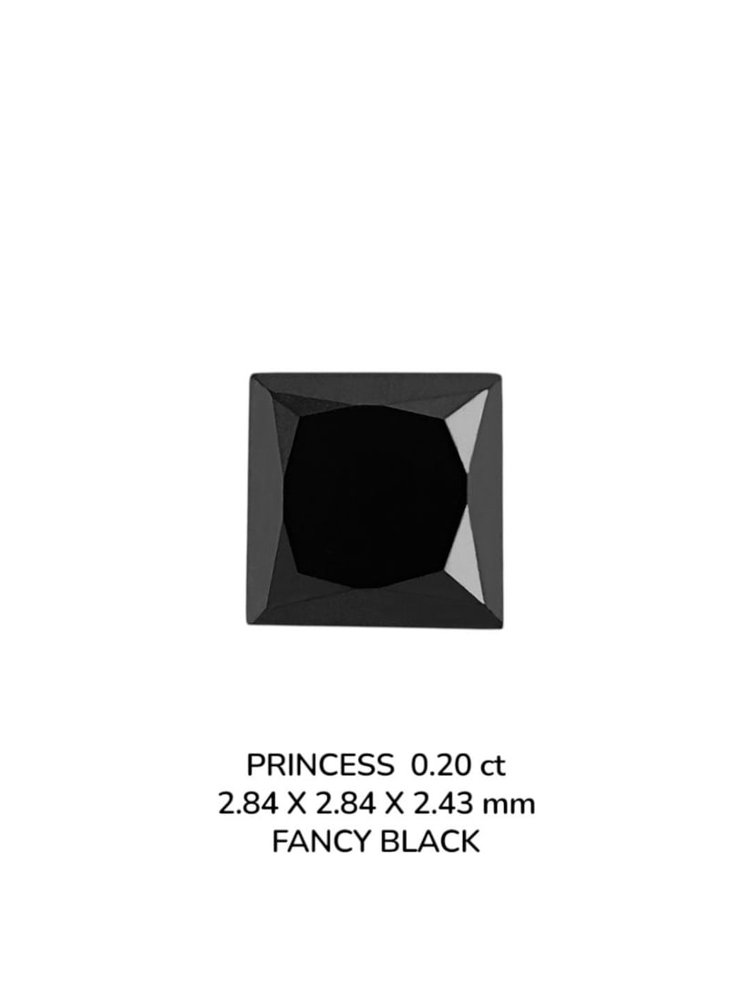 Loose Diamond - PRINCESS 0.2ct Fancy Black VVS2: Loose Diamond - PRINCESS 0.2ct Fancy Black VVS2 Source: Natural Shape: PRINCESS Carats: 0.2 Color: Fancy Black Certification: NONE The Diamond Depot Guarantee: All items in this auction are guaranteed