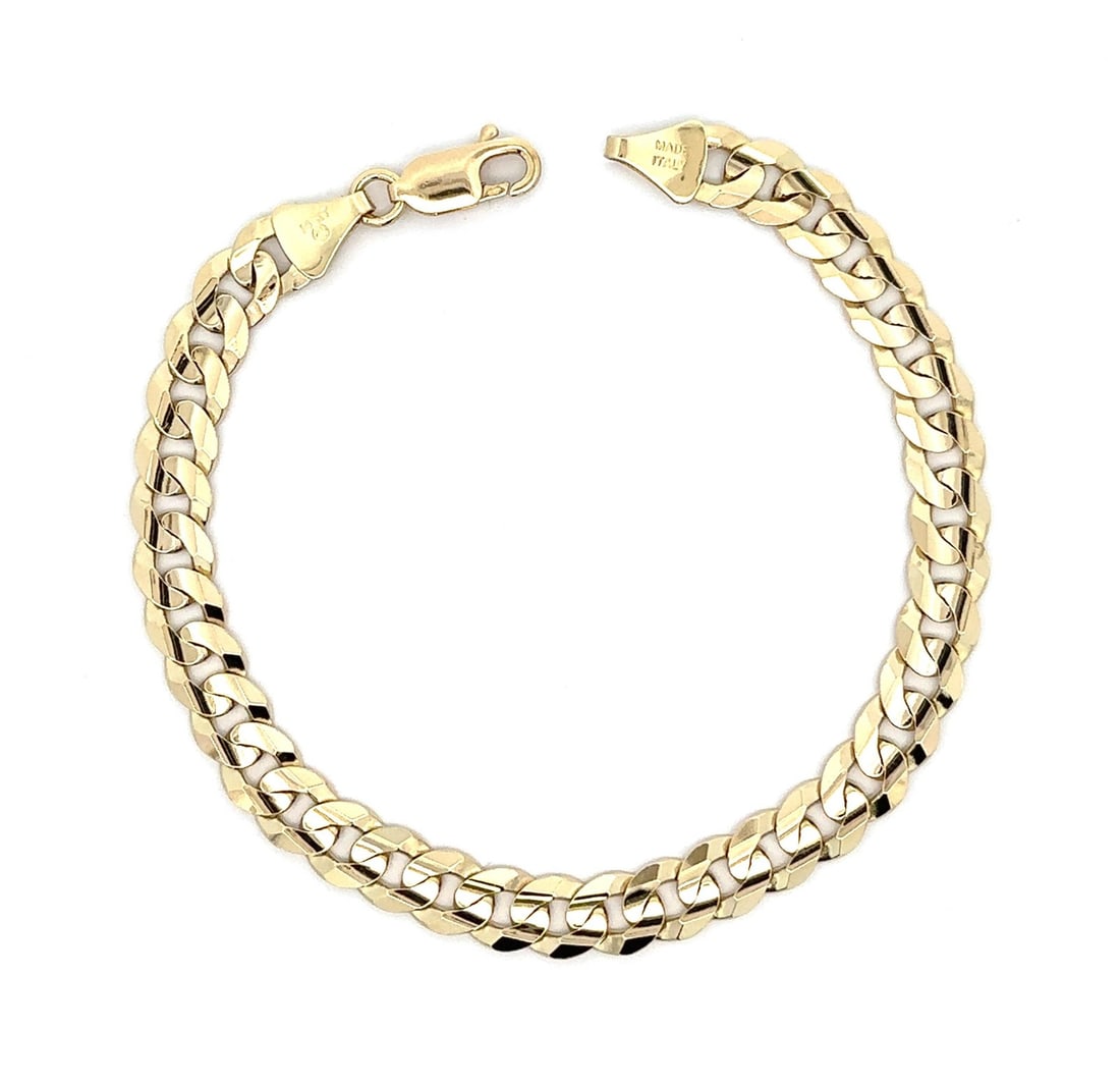 Italian 14k Yellow Gold Curb Cuban Link Bracelet Lobster Claw Clasp (1 of 6)