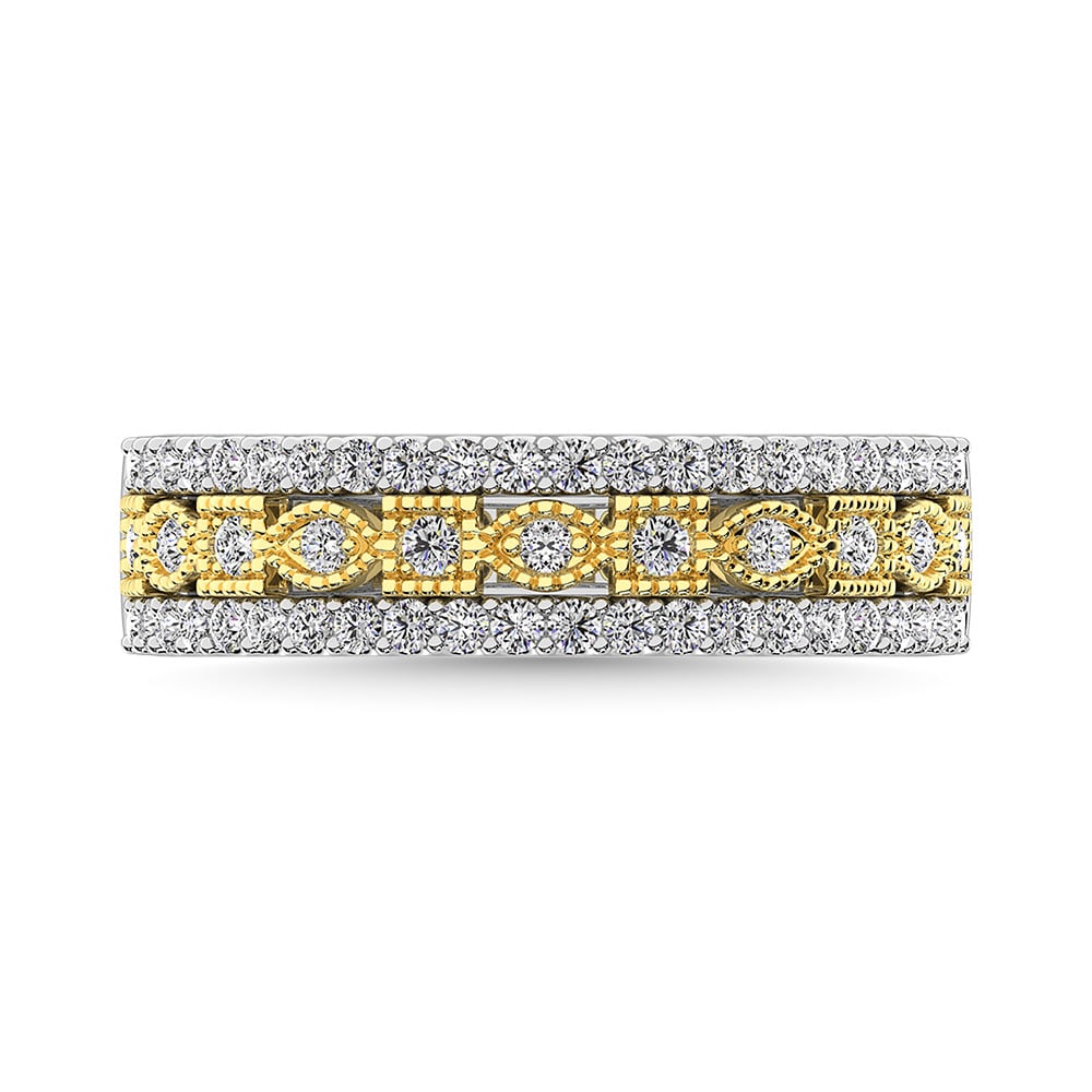 Diamond 3/8 Ct.Tw. Fashion Band in 10K Two Tone Gold: Diamond 3/8 Ct.Tw. Fashion Band in 10K Two Tone Gold 10k Two Tone Stone Color: G-h Stone Clarity: I1 This item may take 2-5 weeks for shipping. The Diamond Depot Guarantee: All items in this auction a
