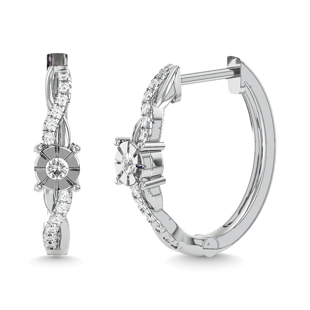 Diamond 1/4 Ct.Tw. Hoop Earrings in 14K White Gold: Diamond 1/4 Ct.Tw. Hoop Earrings in 14K White Gold 14k White Gold Stone Color: G-h Stone Clarity: Si2 This item may take 2-5 weeks for shipping. The Diamond Depot Guarantee: All items in this auction