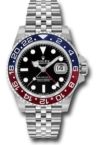 2018 Rolex GMT-Master II Pepsi Black Dial Jubilee Bracelet Ref 126710BLRO: 2018 Rolex GMT-Master II Pepsi Black Dial Jubilee Bracelet Ref 126710BLRO This Rolex GMT-Master II Pepsi features a black dial, ceramic bezel, and Jubilee bracelet. The watch is designed for men and i