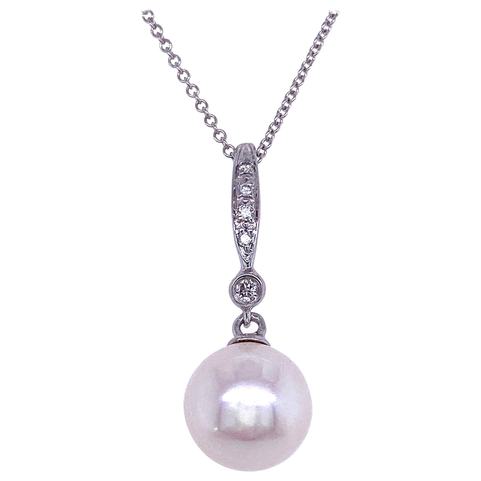 Harbor Diamonds 14K White Gold Pendant Necklace with Freshwater Pearl and Diamond (1 of 6)