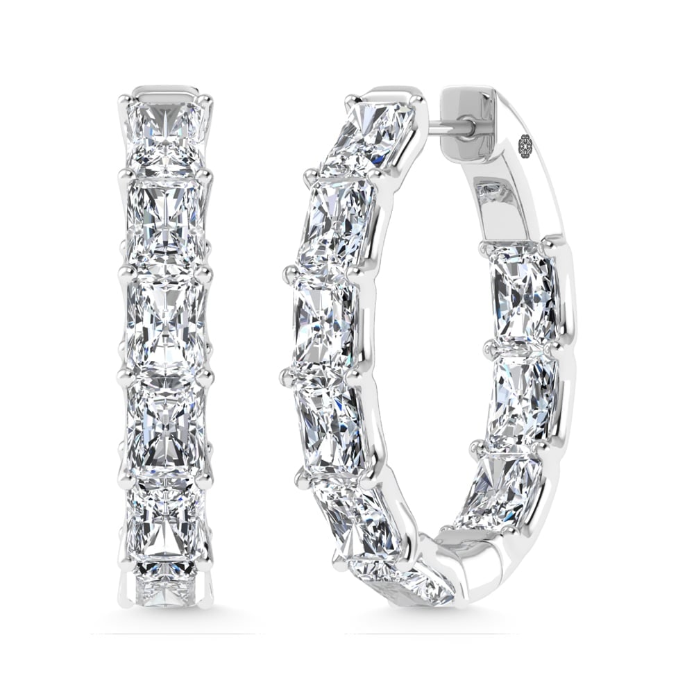 14K White Gold Lab Grown Diamond 5 3/8 Ct.Tw. Horizontal Radiant Shape In and Out Hoop Earrings: 14K White Gold Lab Grown Diamond 5 3/8 Ct.Tw. Horizontal Radiant Shape In and Out Hoop Earrings Glamorous 14K white gold hoops with 5 3/8 Ct.Tw. lab-grown diamonds in horizontal radiant shape, in-and-
