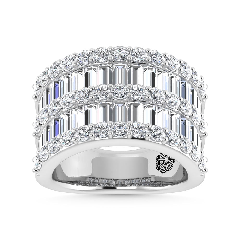 14K White Gold 3 Ct.Tw. Lab Grown Diamond Round and Baguette Cut Fashion Ring: 14K White Gold 3 Ct.Tw. Lab Grown Diamond Round and Baguette Cut Fashion Ring This stunning 14K White Gold fashion ring is set with round and baguette cut lab grown diamonds totaling 3 Ct.Tw., offerin