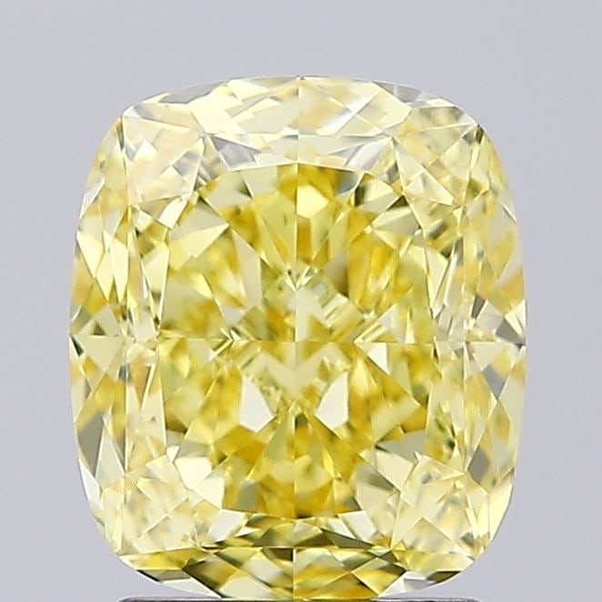 Loose Diamond - CUSHION MODIFIED 2.14ct Fancy Intense Yellow VVS2: Loose Diamond - CUSHION MODIFIED 2.14ct Fancy Intense Yellow VVS2 Source: This is a real non-mined Diamond that has been grown in a lab Shape: CUSHION MODIFIED Carats: 2.14 Color: Fancy Intense