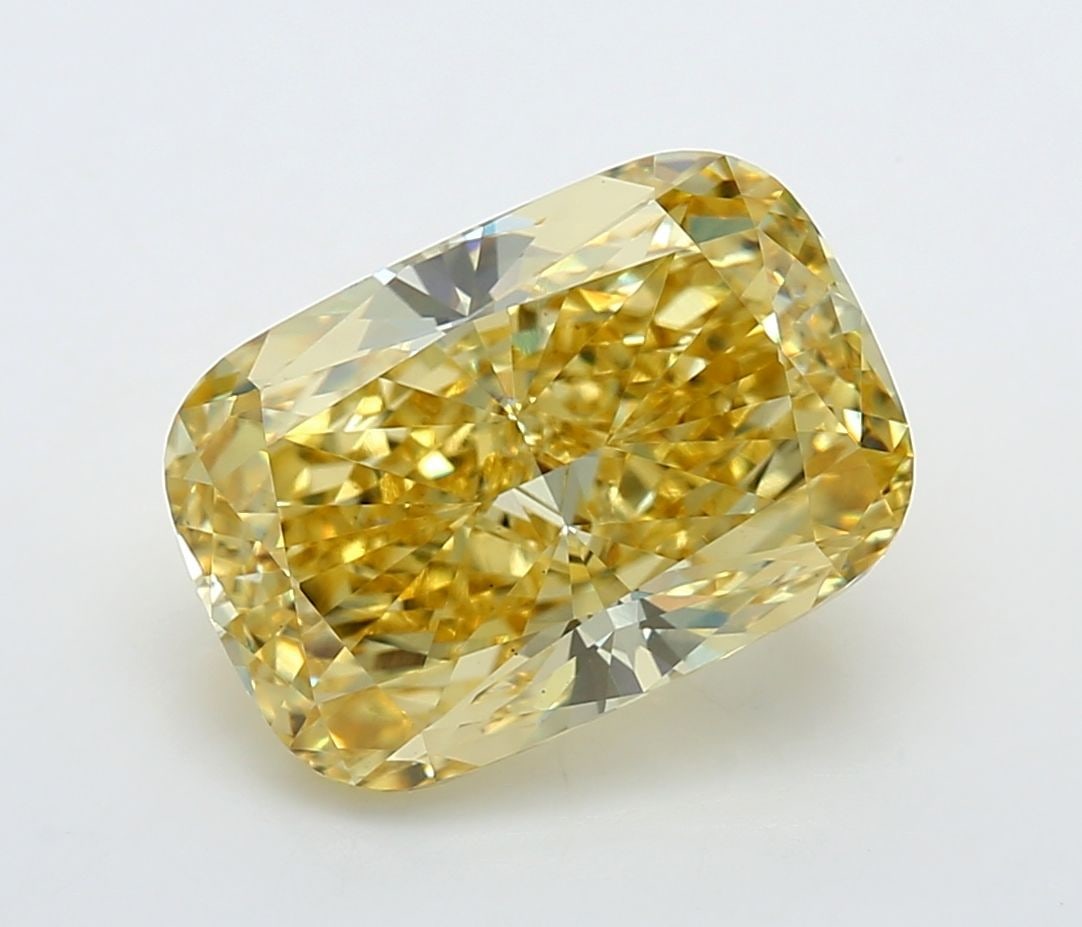 Loose Diamond - CUSHION MODIFIED 5.03ct Fancy Vivid Yellow VS1: Loose Diamond - CUSHION MODIFIED 5.03ct Fancy Vivid Yellow VS1 Source: This is a real non-mined Diamond that has been grown in a lab Shape: CUSHION MODIFIED Carats: 5.03 Color: Fancy Vivid Yellow Cert