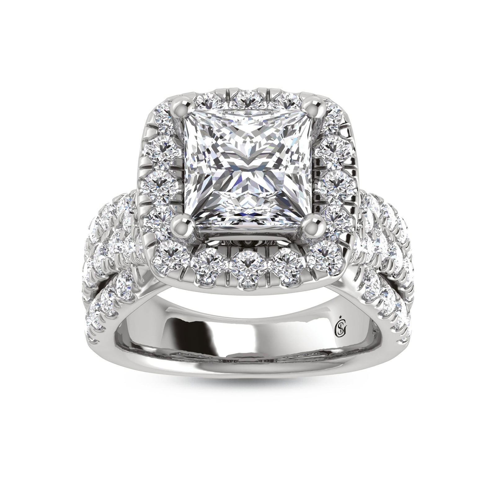 14K White Gold Lab Grown Diamond 3 1/4 Ct.Tw. Princess Shape Engagement Ring (IGI Certified Center (1 of 4)
