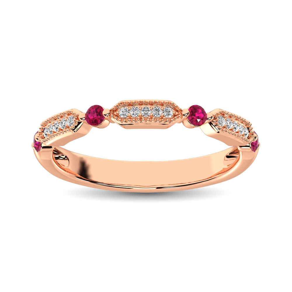 Diamond 1/5 Ct.Tw. And Ruby Stack Band in 14K Rose Gold ( 15 Diamond and 4 Ruby ) (1 of 1)