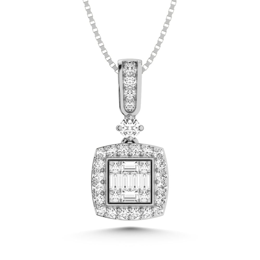 14K White Gold Diamond 1/3 Ct.Tw. Fashion Pendant: 14K White Gold Diamond 1/3 Ct.Tw. Fashion Pendant 14k White Gold Stone Color: G-h Stone Clarity: Si This item may take 2-5 weeks for shipping. The Diamond Depot Guarantee: All items in this auction ar