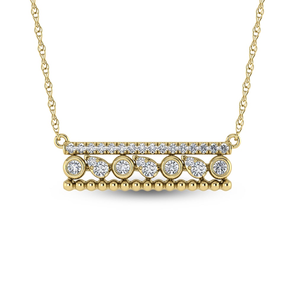 14K Yellow Gold Diamond 3/8 Ct.Tw. Fashion Necklace: 14K Yellow Gold Diamond 3/8 Ct.Tw. Fashion Necklace 14k Yellow Gold Stone Color: G-h Stone Clarity: Si2 This item may take 2-5 weeks for shipping. The Diamond Depot Guarantee: All items in this auctio