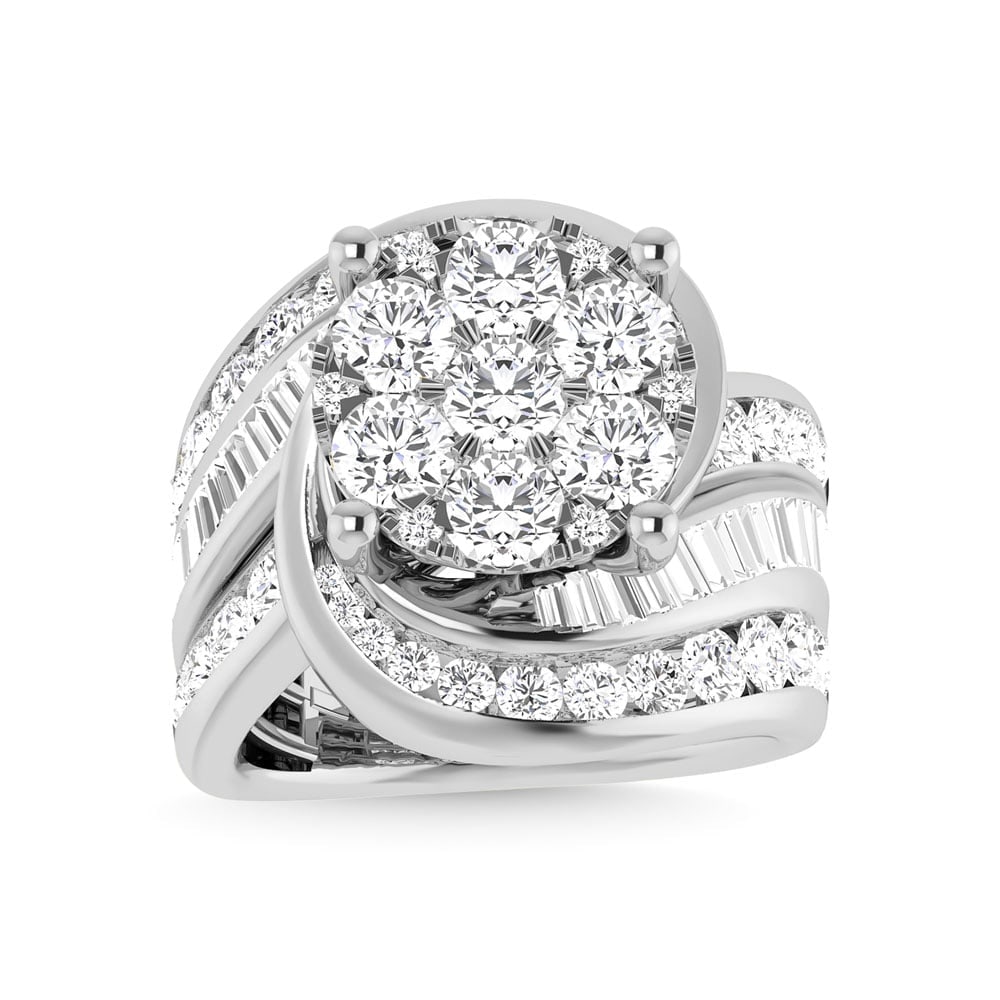 Diamond 4 Ct.Tw. Cluster Engagement Ring in 14K White Gold: Diamond 4 Ct.Tw. Cluster Engagement Ring in 14K White Gold 14k White Gold Stone Color: G-h Stone Clarity: I2 This item may take 2-5 weeks for shipping. The Diamond Depot Guarantee: All items in this a
