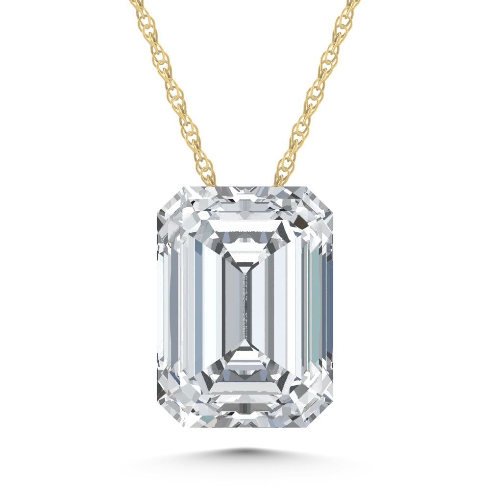 14K Yellow Gold Lab Grown Diamond 1 Ct.Tw. Emerald Shape Slider Pendant: 14K Yellow Gold Lab Grown Diamond 1 Ct.Tw. Emerald Shape Slider Pendant Polished 14K Yellow gold highlights emerald-cut lab-grown diamonds totaling 1 carat total weight in this refined slider pendant.