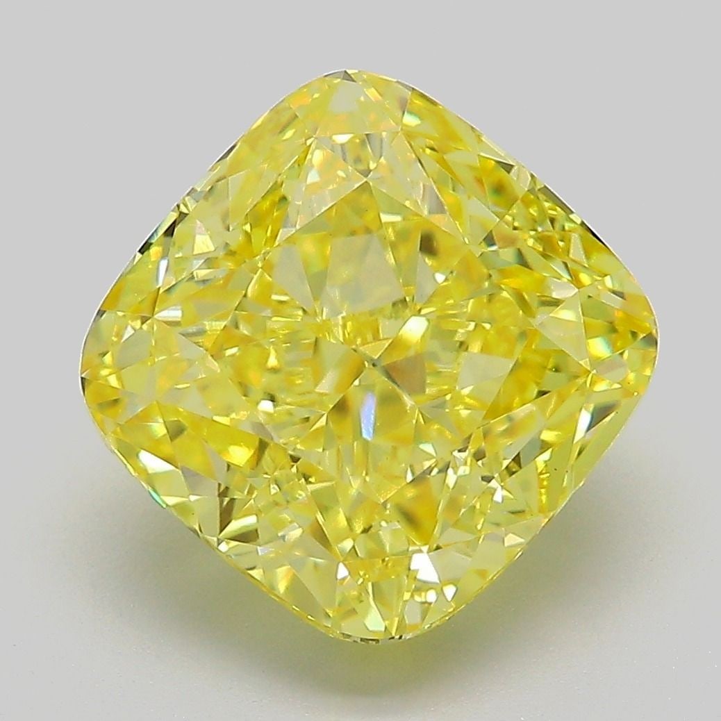 Loose Diamond - CUSHION MODIFIED 6.1ct Fancy Vivid Yellow VVS2: Loose Diamond - CUSHION MODIFIED 6.1ct Fancy Vivid Yellow VVS2 Source: This is a real non-mined Diamond that has been grown in a lab Shape: CUSHION MODIFIED Carats: 6.1 Color: Fancy Vivid Yellow Certi
