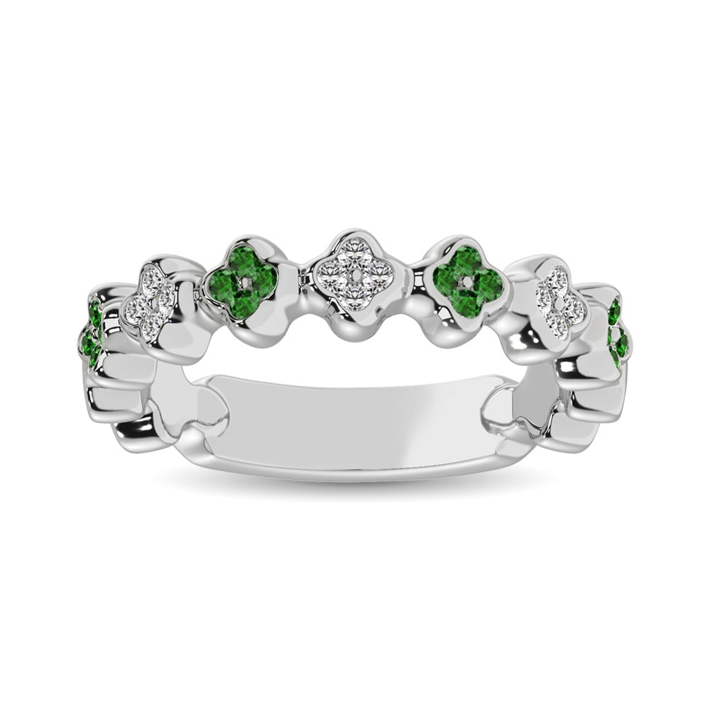 14K White Gold 1/3 Ct.tw Alternate Tsavorite & Diamond Stackable Ring: 14K White Gold 1/3 Ct.tw Alternate Tsavorite & Diamond Stackable Ring Add a pop of color to your Collection with fun diamond accent and gemstone stack ring. This 14K White Gold stackable band will be