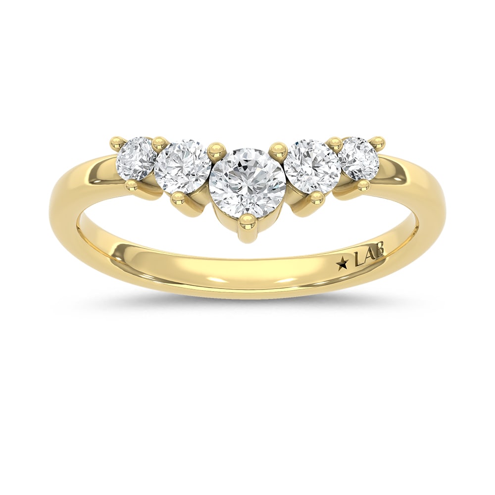 14K Yellow Gold Lab Grown Diamond 1/2 Ct.Tw. Chevron Band: 14K Yellow Gold Lab Grown Diamond 1/2 Ct.Tw. Chevron Band Add a modern twist to your jewelry collection with this 14K Yellow gold chevron band, featuring 1/2 carat total weight of lab-grown diamonds.