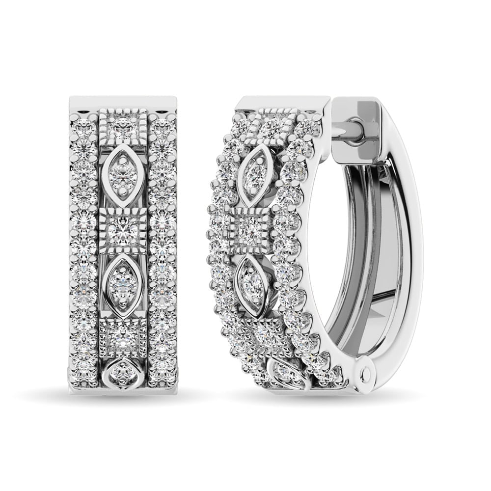 Diamond 3/8 Ct.Tw. Hoop Earrings in 14K White Gold: Diamond 3/8 Ct.Tw. Hoop Earrings in 14K White Gold Diamond 3/8 Ct.Tw. Hoop Earrings in 14K White Gold 14k White Gold Stone Color: G-h Stone Clarity: I1 This item may take 2-5 weeks for shipping. The D