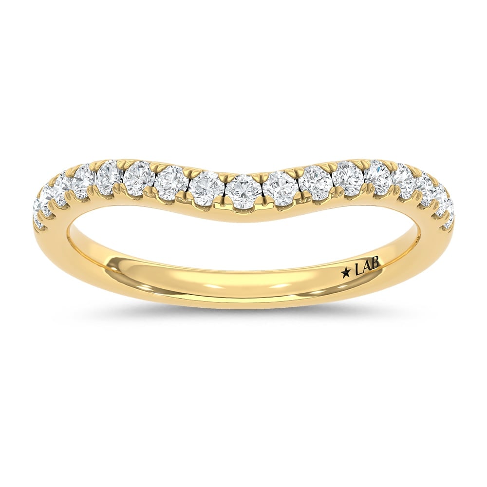 14K Yellow Gold Lab Grown Diamond 1/3 Ct.Tw. Chevron Band: 14K Yellow Gold Lab Grown Diamond 1/3 Ct.Tw. Chevron Band Add a modern and elegant touch to your jewelry collection with this 14K Yellow gold chevron band, featuring 1/3 carat total weight of sparklin