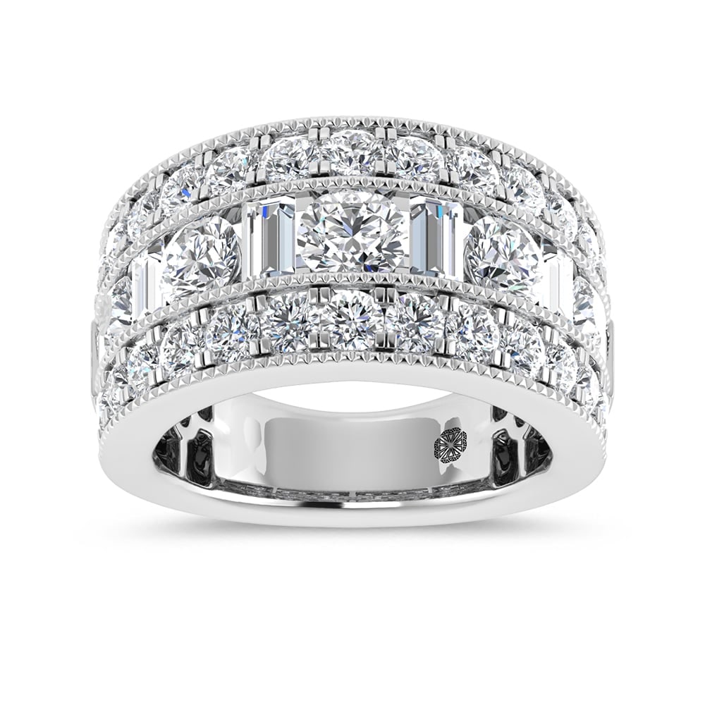 14K White Gold 3 Ct.Tw. Lab Grown Diamond Round and Baguette Fashion Band: 14K White Gold 3 Ct.Tw. Lab Grown Diamond Round and Baguette Fashion Band This elegant 14K White Gold fashion band features round and baguette lab grown diamonds totaling 3 Ct.Tw., offering sleek soph