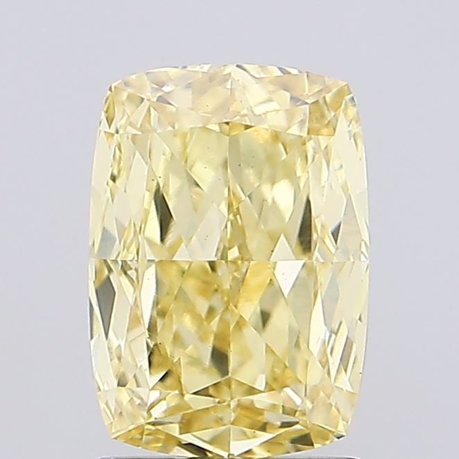 Loose Diamond - CUSHION MODIFIED 2.01ct Fancy Yellow VS1: Loose Diamond - CUSHION MODIFIED 2.01ct Fancy Yellow VS1 Source: This is a real non-mined Diamond that has been grown in a lab Shape: CUSHION MODIFIED Carats: 2.01 Color: Fancy Yellow Certification: I