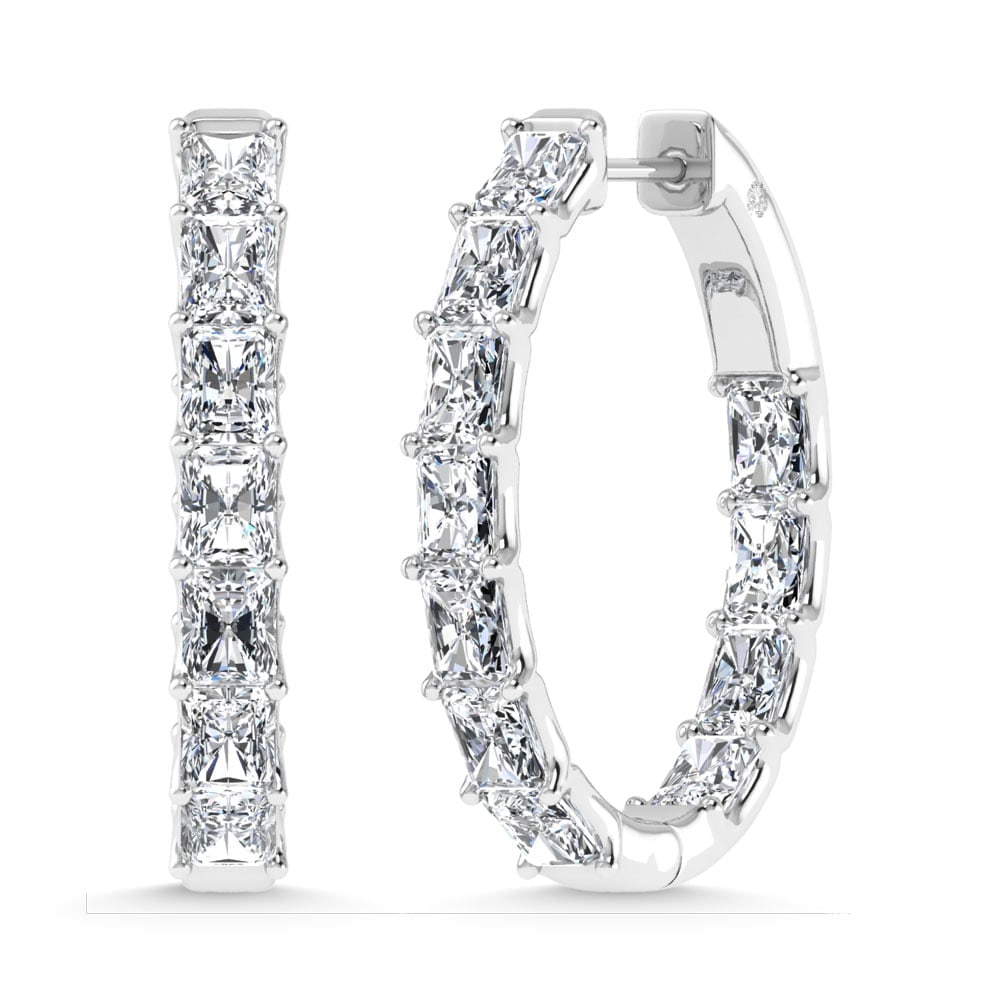 14K White Gold 2 5/8 Ct.Tw. Lab Grown Diamond In and Out Vertical Radiant Shape Hoop Earring: 14K White Gold 2 5/8 Ct.Tw. Lab Grown Diamond In and Out Vertical Radiant Shape Hoop Earring Elegant 14K white gold hoops with 2 5/8 Ct.Tw. lab-grown diamonds in vertical radiant shape. 14k White Gold