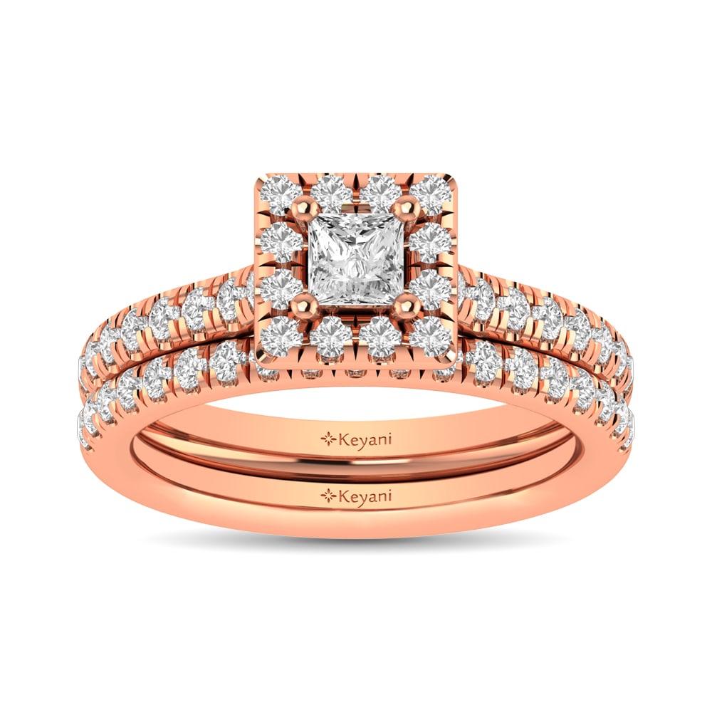 Diamond Classic Shank Single Halo Bridal Ring 1 Ct.tw Princess Cut in 14K Rose Gold: Diamond Classic Shank Single Halo Bridal Ring 1 Ct.tw Princess Cut in 14K Rose Gold This classic shank single Halo Bridal Ring set with Princess Cut diamond 1/3 Ct.Tw. center. Total diamond weight 1 C